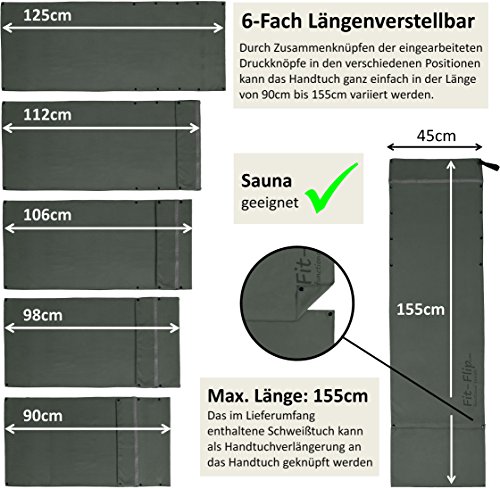 3-tlg Fitness-Handtuch Set mit Reißverschluss Fach + Magnetclip + extra Sporthandtuch | zum Patent angemeldetes Multifunktionshandtuch, Fit-Flip Microfaser Handtuch - 2