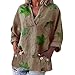 Produktbild Yvelands Damen T-Shirt Bluse Lose V-Ausschnitt Blätter Drucktaschen Langarm Leinen Tops(Khaki,CN-S)