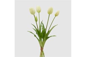 EDG Enzo de Gasperi Tulipano gommoso Fiore Artificiale per Decorazione da Esterno, Bouquet 5 Tulipani Finti Avorio H40 cm