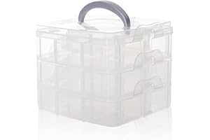 SacJkt Caja Almacenamiento Plástico, Caja De Almacenaje, Caja De Almacenamiento Transparente Desmontable De 3 Capas y 18 Compartimentos Con Asa Para Manualidades, Joyas, Juguetes (Blanco)