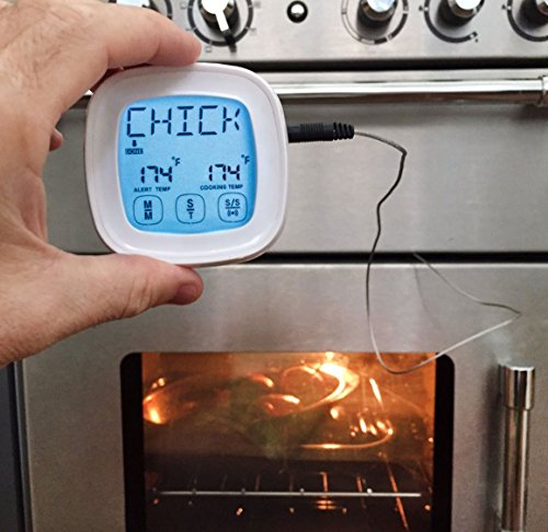 Duales Küchen Fleisch Thermometer & Timer, GEEKHOM Perfektes digitales Thermometer & Timer zum Kochen von Truthahn für den Weihnachtstag, einfach ablesbar, Ofen-Koch-Thermometer für Braten und Fleisch, BBQ, Geflügel, Grill - 5
