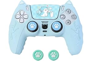 Kool Millennials Silicone Controller Skin Compatible with PS5, Cat Paw Design with 4 Thumb Grips and Touchpad Sticker, Soft Anti-Slip Cover for PlayStation 5 DualSense (Light Blue)