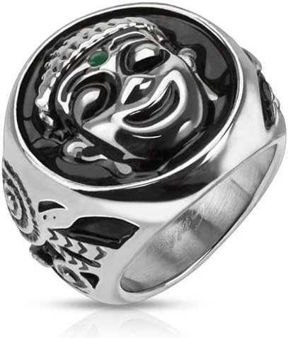 BlackAmazement Women's / Men's Large Laughing Buddha Ring Wide Buddhismus