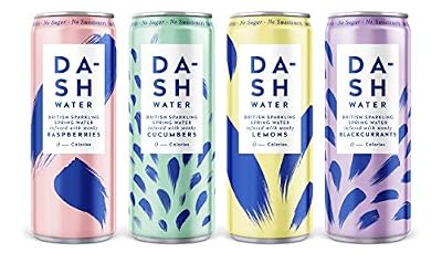 Dash Water - Eau Minérale Gazeuse Infusée aux Fruits Multi-Pack - 4 x Concombre, 4 x Citrons, 4 x Framboises, 4 x Cassis - Sans calories - Sans sucre - Sans Édulcorant (16x330ml)