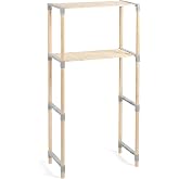 FIXWOOD &Ccedil;amaşır Makinesi &Uuml;st&uuml; 2 Katlı Masif Ahşap Raf 33x66x127 cm &ndash; Banyo Depolama Rafı, Kolay Kurulum, Modern Tasarım