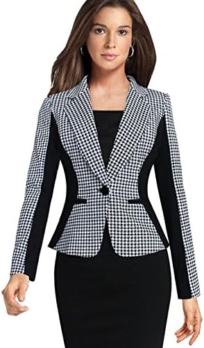 Women's Houndstooth Slim Fitting One Button Womens Business Work Blazer Jackets Tops