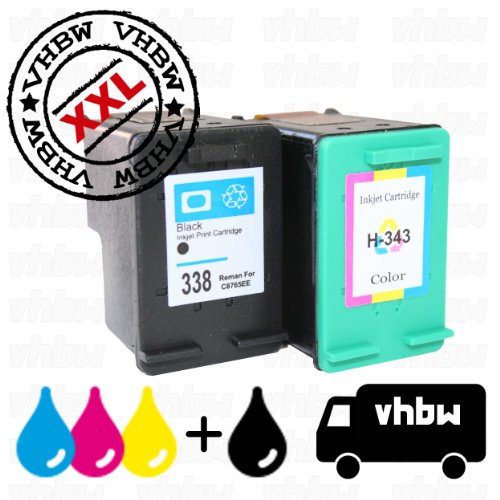 vhbw 2x kompatible Ersatz Tintenpatrone Druckerpatrone Set für Drucker wie HP 338, 343, C8765EE, C8766EE