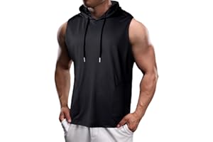 Harbrosrce Hombres Culturismo Manga Corta Capucha Corriendo Camisetas de Tirantes Deportiva Gym Sudadera con Capucha Sin Mangas con Bolsillos