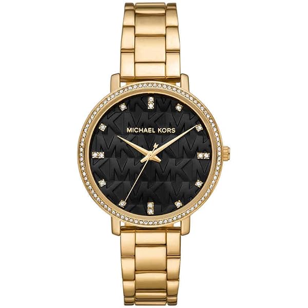 Michael Kors Women's Runway MK Logo Glitz Gold Tone Steel Watch