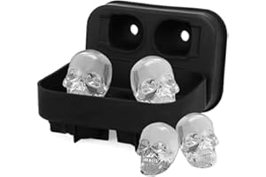 MISS-SHOP Bandejas Cubitos Hielo Silicona,Bandejas de Hielo Molde Cubitos de Hielo con Forma de Calavera de Silicona 3D con Tapa para Whisky, Cóctel