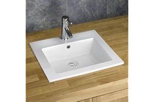 Clickbasin Large Self Rimming Rectangular Sink in White Ceramic | Semi Recessed Bathroom Basin 510mm x 430mm | Gard