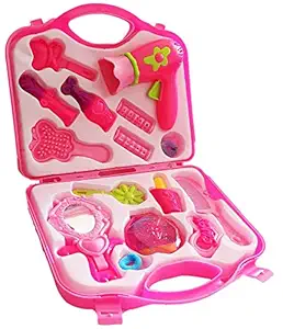 Amitasha 15 Pcs Makeup & Cosmetic Set with Foldable Suitcase for Girls, Pink