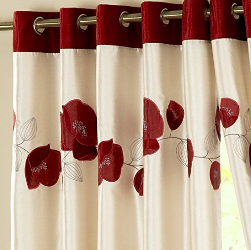 One pair of Danielle Eyelet Curtains in Red, Size: 90x90