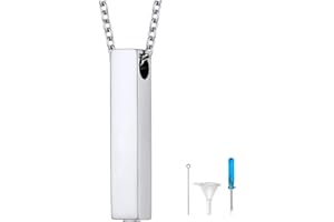 U7 Collier Urne Funéraire Personnalisable Pendentif Ouvrable Barre Verticale/Cylindrique/Goutte d'eau Orné de Strass Chaîne Offerte Bijou Cadeau Parfait