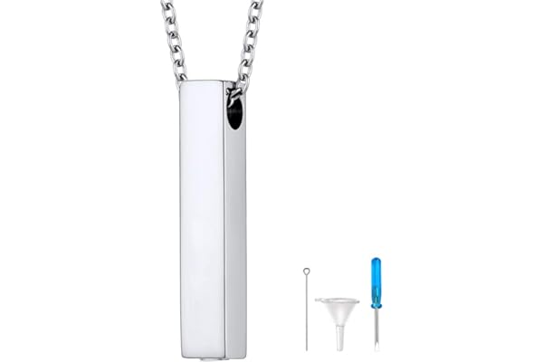 U7 Collier Urne Funéraire Personnalisable Pendentif Ouvrable Barre Verticale/Cylindrique/Goutte d'eau Orné de Strass Chaîne Offerte Bijou Cadeau Parfait