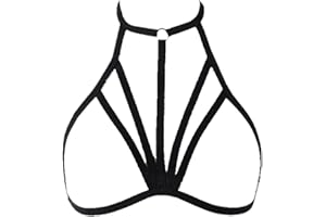 SHANBYE Sexy Strappy Harness, Adjustable Halter Belt Crop Top Bralet Cupless Cage Bra Plus Size Breast Harness for Ladies Festival Club Party Wear Black