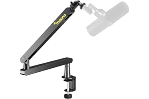 MAONO Bras micro BA92 Noir - Bras micro low profile avec passe-câbles intégré pour bureau organisé, pince de bureau incluse, réglable 360° - Idéal podcast, streaming et télétravail