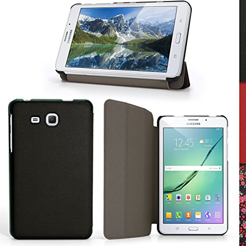 igadgitz Schwarz PU Ledertasche Hülle Smart Cover für Samsung Galaxy Tab A 7'' T280 T285 (2016) mit Multi-Winkel Betrachtungs + Displayschutzfolie