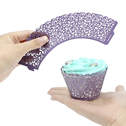 Tomnk 100 Stück Spitze Kuchen Pappbecher Cupcake Verpackungen Kuchenverpackung, für Hochzeit Geburtstag Party Baby Dusche Dekoration( 5 Farben ) - 5