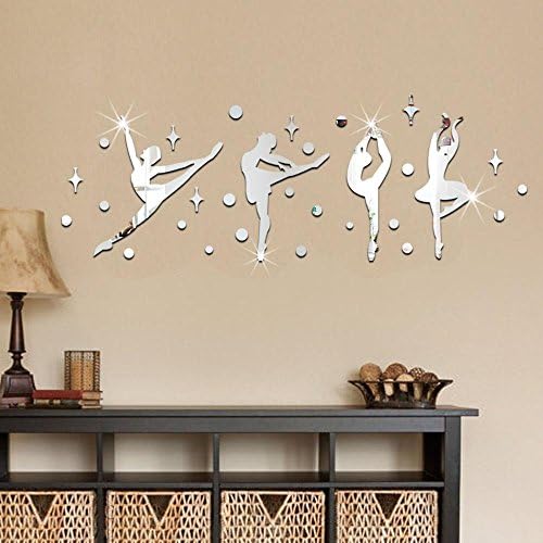 MAX&amp;MT 1 set 3D Ballerina girl Mirror Side Removable Wall Sticker Art / DIY Decal Home Decor ,36*100cm , silver 36*100cm