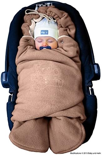 ByBoom® - Swaddling Wrap, Car Seat and Pram Blanket for Winter, Universal for infant and child car seats (e.g. Maxi-Cosi, Britax), for a pushchair/stroller, buggy or baby bed; THE ORIGINAL WITH THE BEAR, Color:Light Brown/Beige