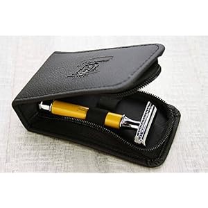 3 Piece Men's Shaving De Safety Razor in Yellow Colour. Perfect for Deep Clean Shave. Comes in a Leather Zipper Pouch… - Image 2