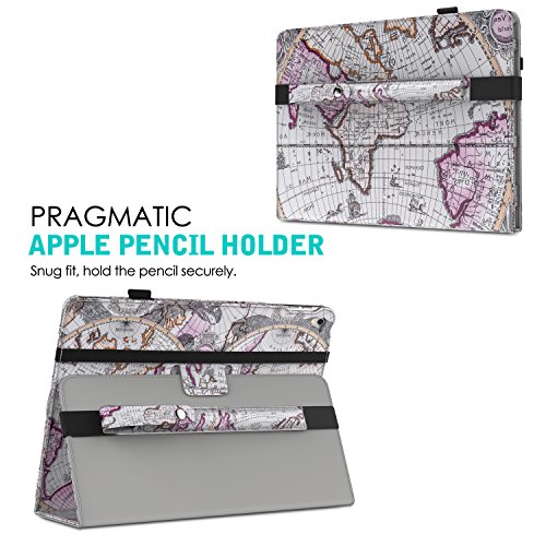 MoKo Halter für Apple Pencil – Premium PU Leder Bleistift Stift Schleife Sleeve Cover Schreibzeug Schreibgerät Beutel mit abnehmbare Gummiband für Apple iPad Pro 12.9 Zoll Hülle Case, Landkarte A - 2