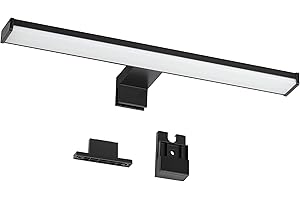 Oktaplex lighting, Lámpara Led de espejo, 3000K, IP44, Montaje 3 en 1: Aplique espejo, pared, armario, 8W, 570lm, Luz blanca cálida, 40cm, Negro