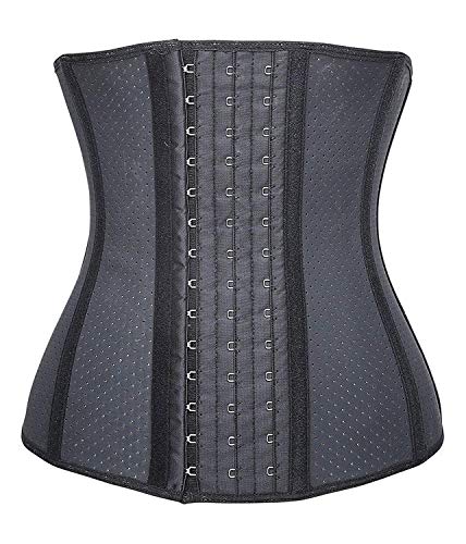 ANGOOL Women Latex Waist Trainer Corset Workout Training Waist Cinchers Adjustable 3 Hook&Eye Closure
