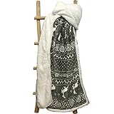 Qualität von JEMIDI Sherpa Lammfell Optik Norweger Kuscheldecke von JEMIDI Weihnachten mit Sherpa Rand Weihnachtliche Wohndecke Sofadecke (Weiß/Hellgrau)