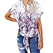Produktbild MERICAL Damen Kurzarm Button Tie Knot Print Tops Sommer Shirt BlusenLilaMedium