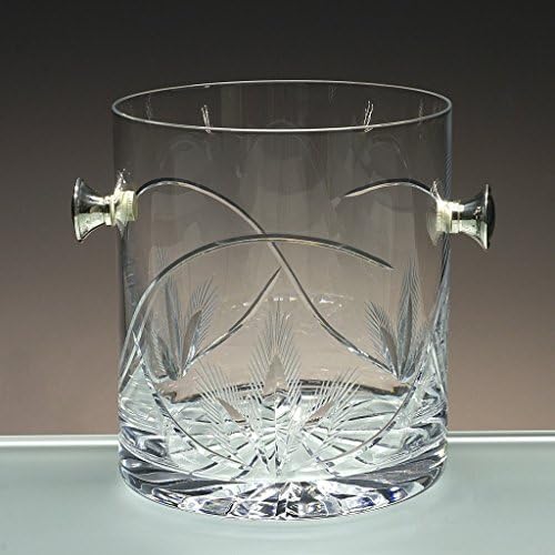 Hand cut crystal ice bucket, collection "RECTO", handles in 925 sterling silver, 13,5 cm. high.