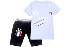 FORLCOOL Ensemble Football France 2 étoiles Jogging Enfant Garçon Fille T-Shirt+Short Deux pièces Ensembles de Sport