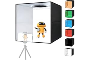 OMBAR Fotostudio Lichtzelt,30x30x30cm Faltbare Studiobox mit USB-Typ Ringlicht 3 Farben LED 3000-5600K Lichtintensitätseinstellung Einstellbar 6 Farben Hintergrund Einfach zu Montieren und zu Trage
