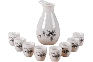 ZEALMAX Ensemble de 9 Verres à saké et cruches à saké de Style Japonais pour la dégustation de vin et de thé Art，A