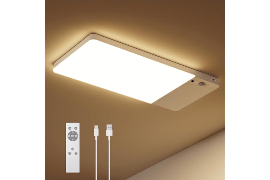 FULEN Rechargeable Motion Sensor Ceiling Light Upgraded,Closet Light with 12000mAh Battery, LED Shower Lights, Ceiling Lamp for Bathroom,Pantry,Garage,Remote Control