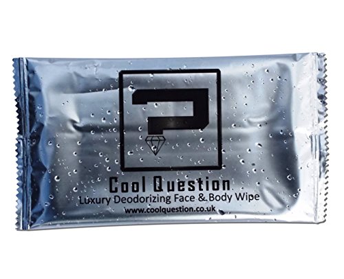 Cool Question Individually Wrapped Luxury Deodorizing Face & Body Wet Wipes - Sports, Festivals, Camping, Cycling, Travel (Pack of 50)