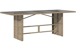 vidaXL Table de Jardin avec Dessus en Verre Beige résine tressée, Table d'extérieur, Table à Manger de Jardin, Meuble de Jardin, Table de Patio