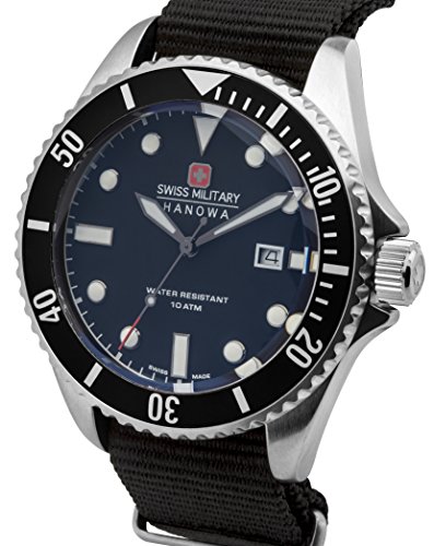 Swiss Military Men's Quartz Watch with Black Dial Analogue Display and Black Nylon Strap 6-4279.04.007.07