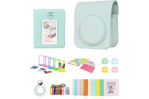 Berfea Torby Futerały na aparaty Etui zestawy kompatybilne z Fujifilm Instax Mini 12,z Torba na ramię,albumem, naklejkami, kolorowym filtrem, ramką do dekoracji ścian, obiektywem do selfie,ZIELONY