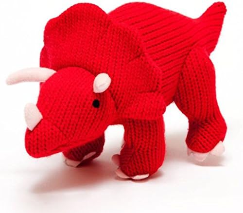 Best Years Small Knitted Red Triceratops Dinosaur Baby Rattle. Suitable from Birth