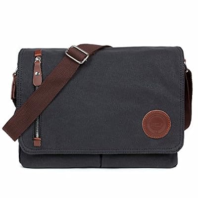 LOSMILE Sac à bandoulière vintage unisexe en canevas pour travail, fac, voyage, sport . Millésime Toile école Sac Bandoulière Messager Sac pour Hommes. (Noir)