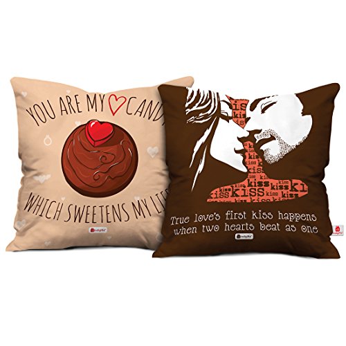 Indigifts Valentine Day Popular Marriage Quote Young Couple First Kiss Multi Cushion Cover 16x16 inch Set of 2 - Gift for Boyfriend-Girlfriend-Birthday, Wife, Husband, Anniversary