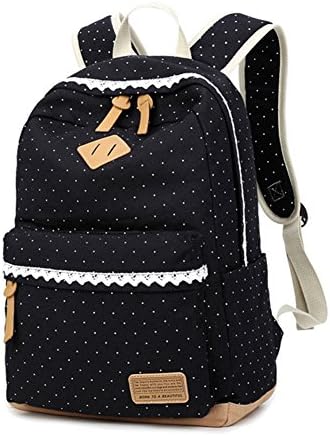 Minglitai Canvas Student Backpack Casual School Daypack Cute Durable Lightweight School bag for Women Teen Girls (Classic Black)