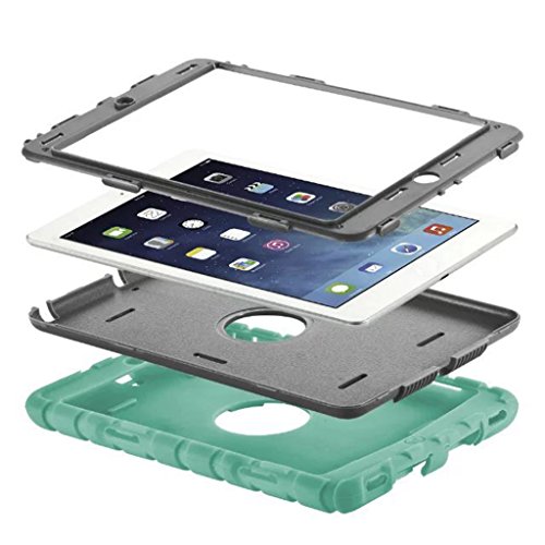 Preisvergleich Produktbild IPOTCH Voll Schützend Silikon Hülle Extrem Fallschutz Doppelte Schutzschicht Stoßabweisende Schutzhülle Gehäuse Rückseitenabdeckung für iPads - Grün - für iPad Air 2