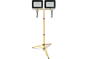 Eulenke Projecteur de Chantier LED Télescopique, 2x30W 2550LM Blanc Froid avec Trépied Télescopique Réglable, Étanche IP66 pour l'intérieur et l'extérieur Chantier (Câble 1M, Sans prise)