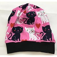 Beanie Mütze Katzen pink, auch gefüttert