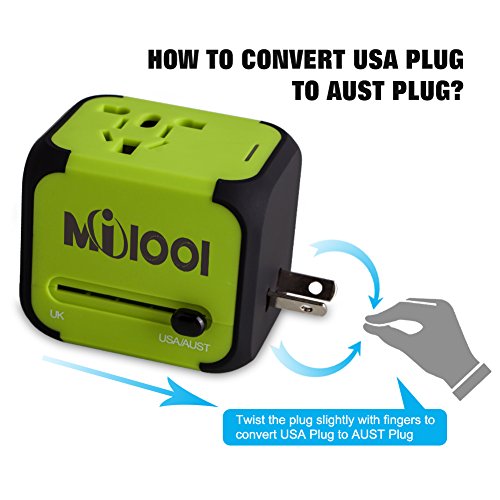Milool universellen Reise-Adapter mit Doppel USB-Ports aus 150 Ländern weltweit US UK EU AU Universal fusionierten Sicherheit AC-in einem Ladegerät(Grün) - 2