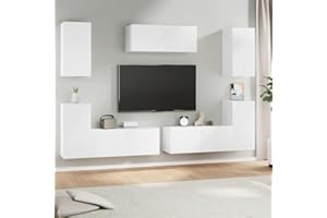 DJEKA 7pz Parete Attrezzata Soggiorno Mobili TV Soggiorno Moderni Sospesi Set di Mobili Porta TV in Legno Multistrato Bianco