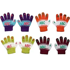 KIDZHEART Baby Kids Unisex Winter Woolen Soft Multicolour Gloves for Baby Boys and Baby Girls (Pack of 4) (6-12 Months)